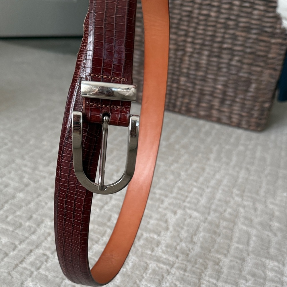 Alligator grain calf brown leather Belt with Silver Buckle